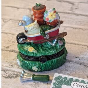 Porcelain Trinket Box Wheelbarrow Gardening Club
